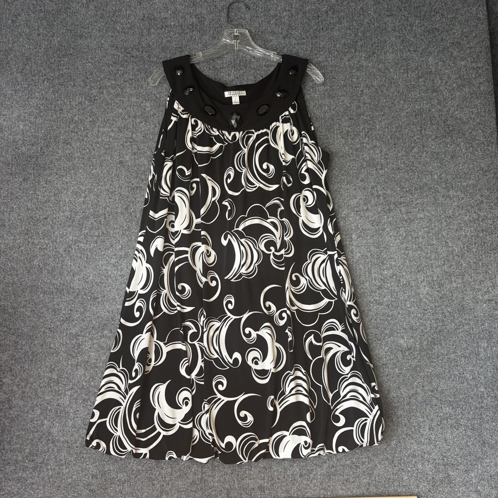 En Focus Studio Sleeveless Dress Women 16 Black White Abstract Jeweled Shift